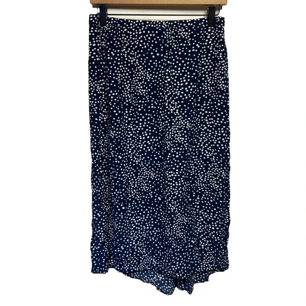 GAP Dipped Hem Midi Skirt Blue‎ White Polka Dot Women's Size 6 EUC